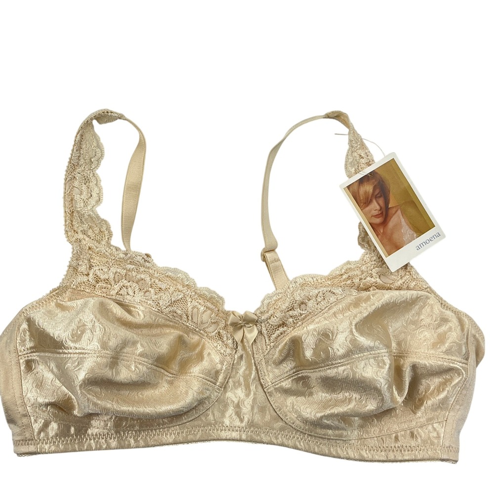 Amoena Annabell Mastectomy Bra Pocketed Wireless 2126 PB 36C Nude Satin Lace NWT